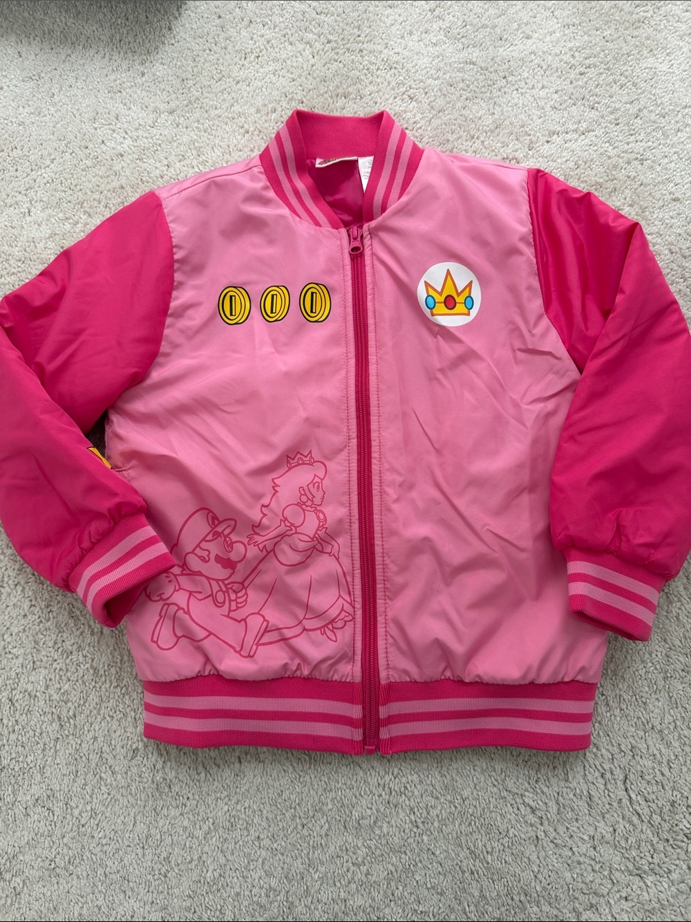 Kids Super Mario Pink Princess Peach Bomber Jacket